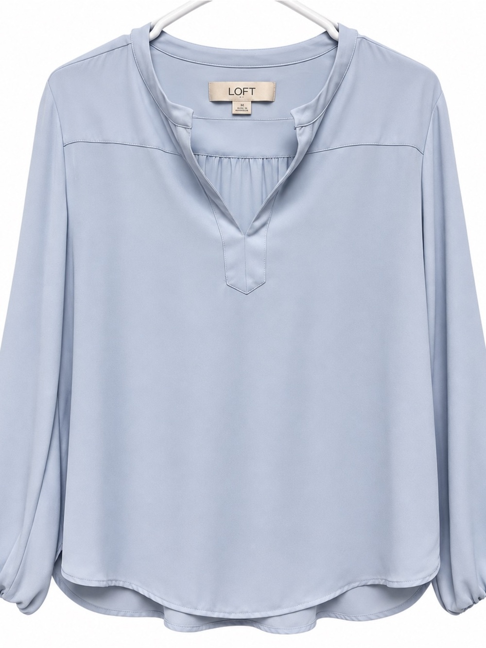 LOFT Light Blue Split-Neck Long Sleeve Blouse